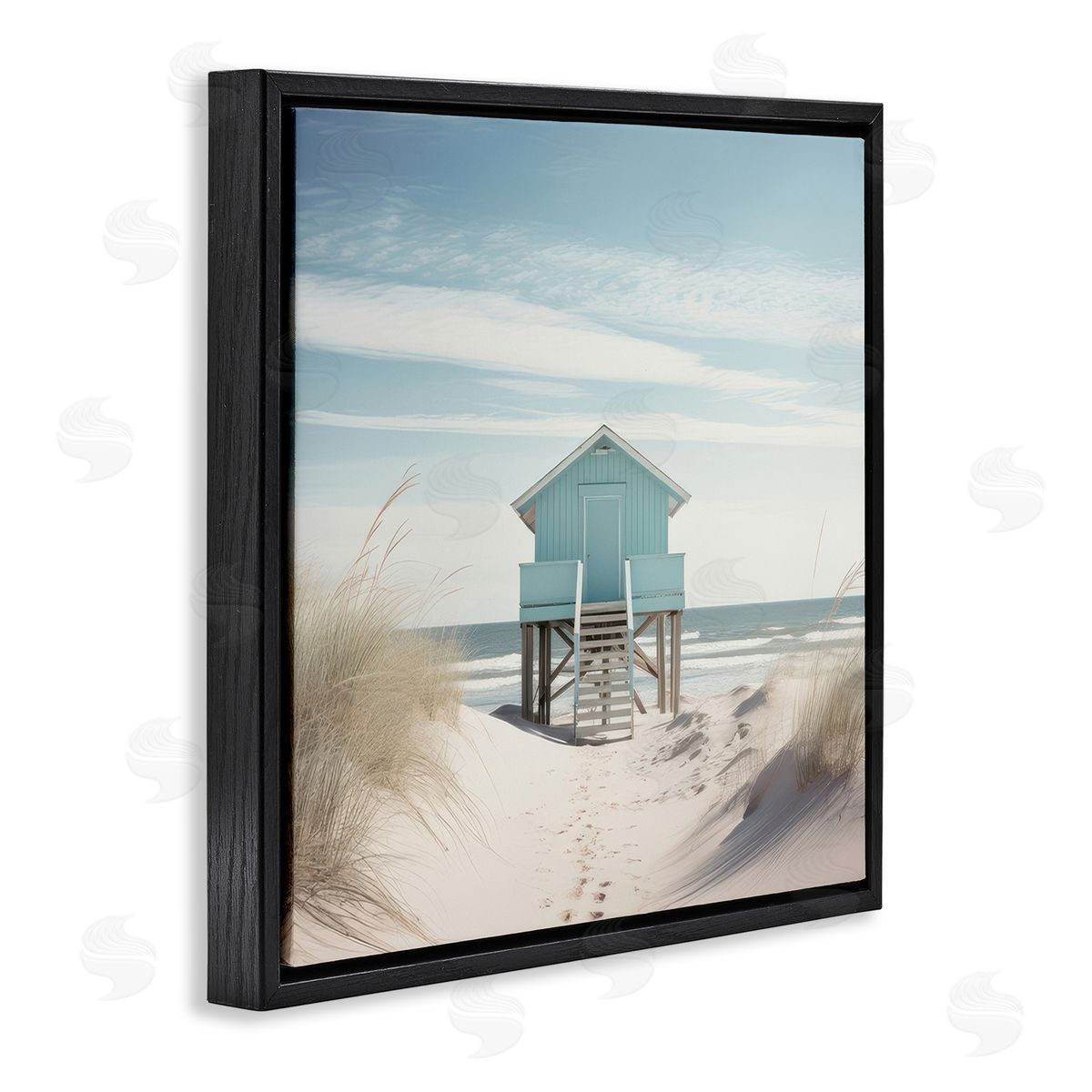 Coastal Lookout Hut Black Floating Frame Canvas Wall Art, Home Decor by Irena Orlov