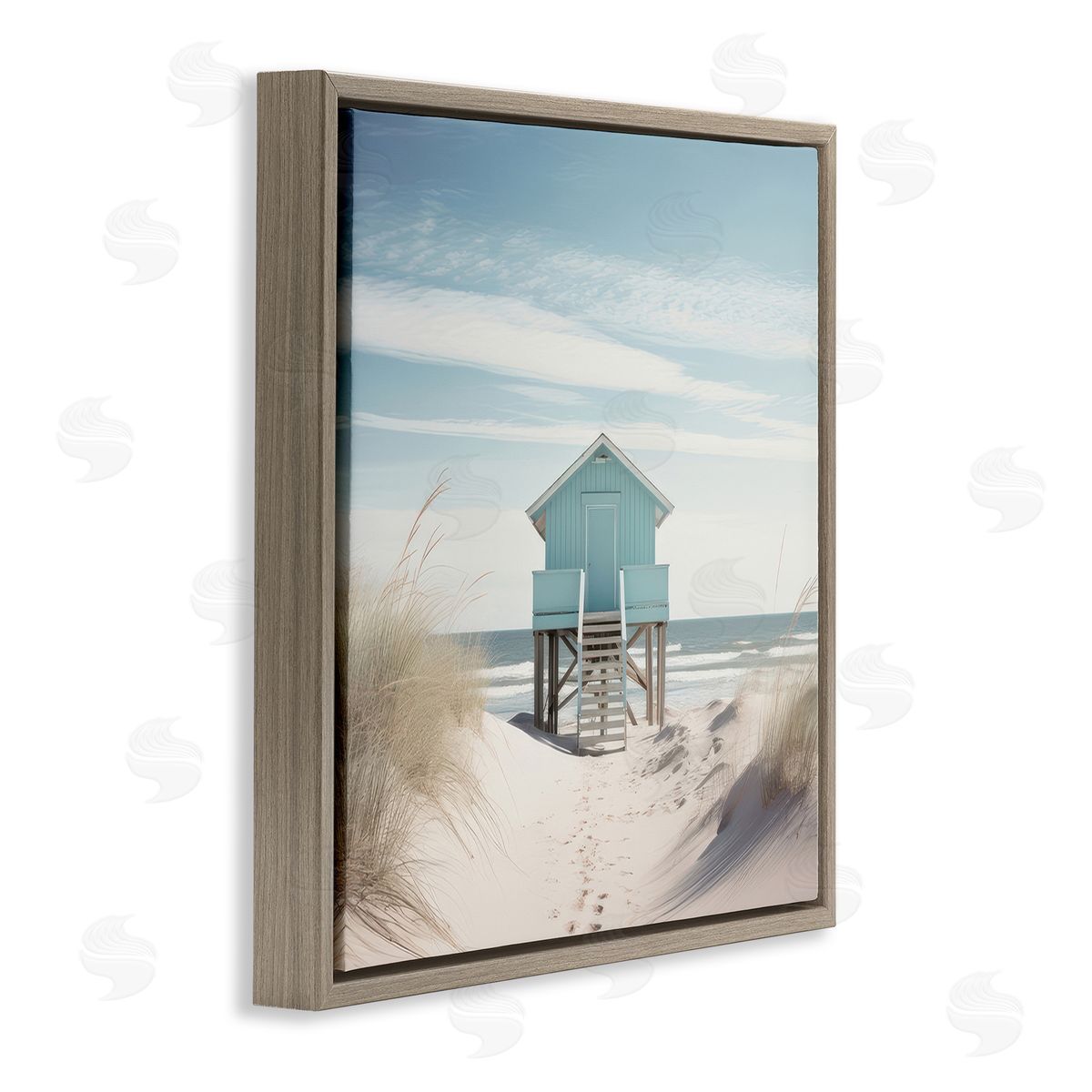 Coastal Lookout Hut Brown Floating Frame Canvas Wall Art, Home Decor by Irena Orlov