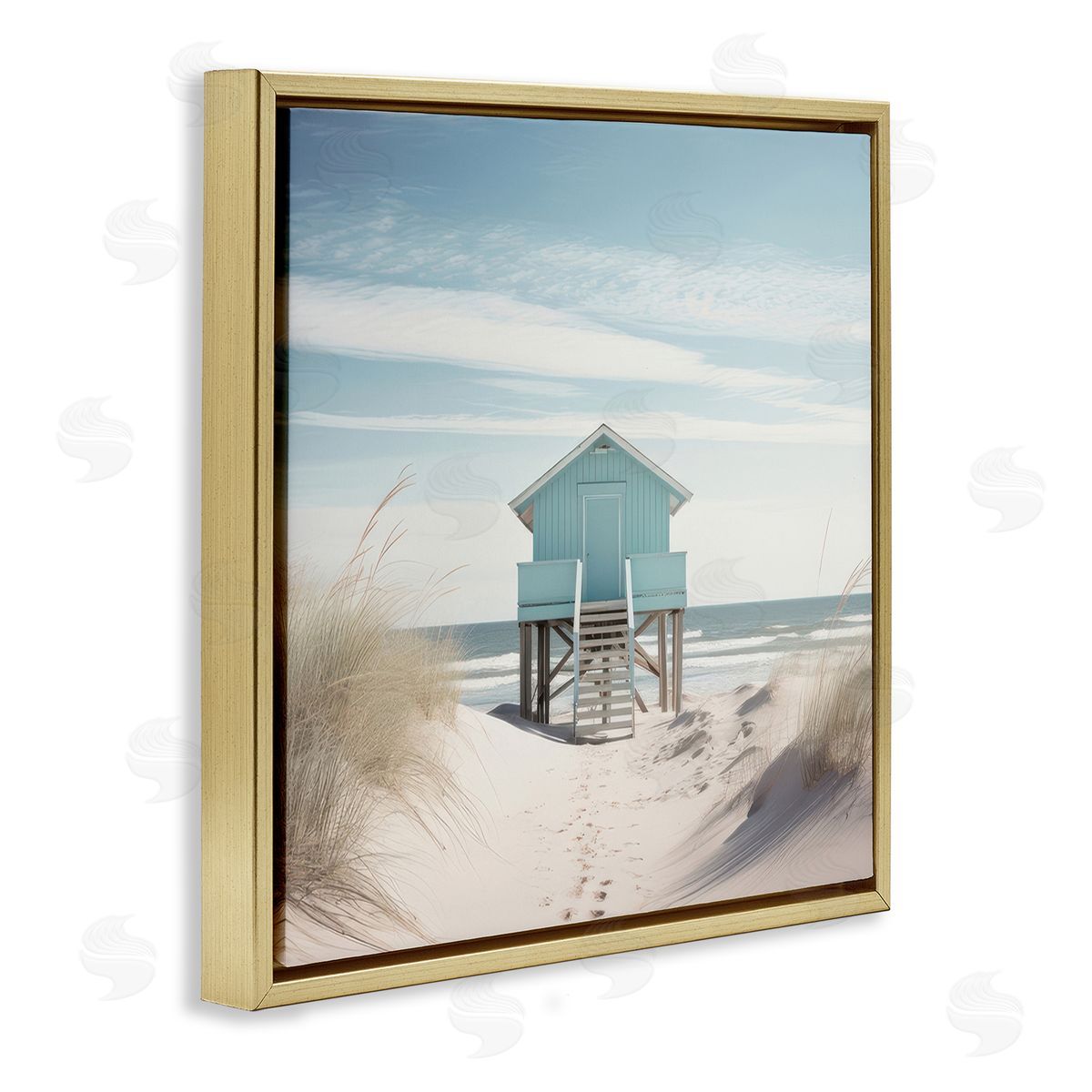Coastal Lookout Hut Gold Floating Frame Canvas Wall Art, Home Decor by Irena Orlov
