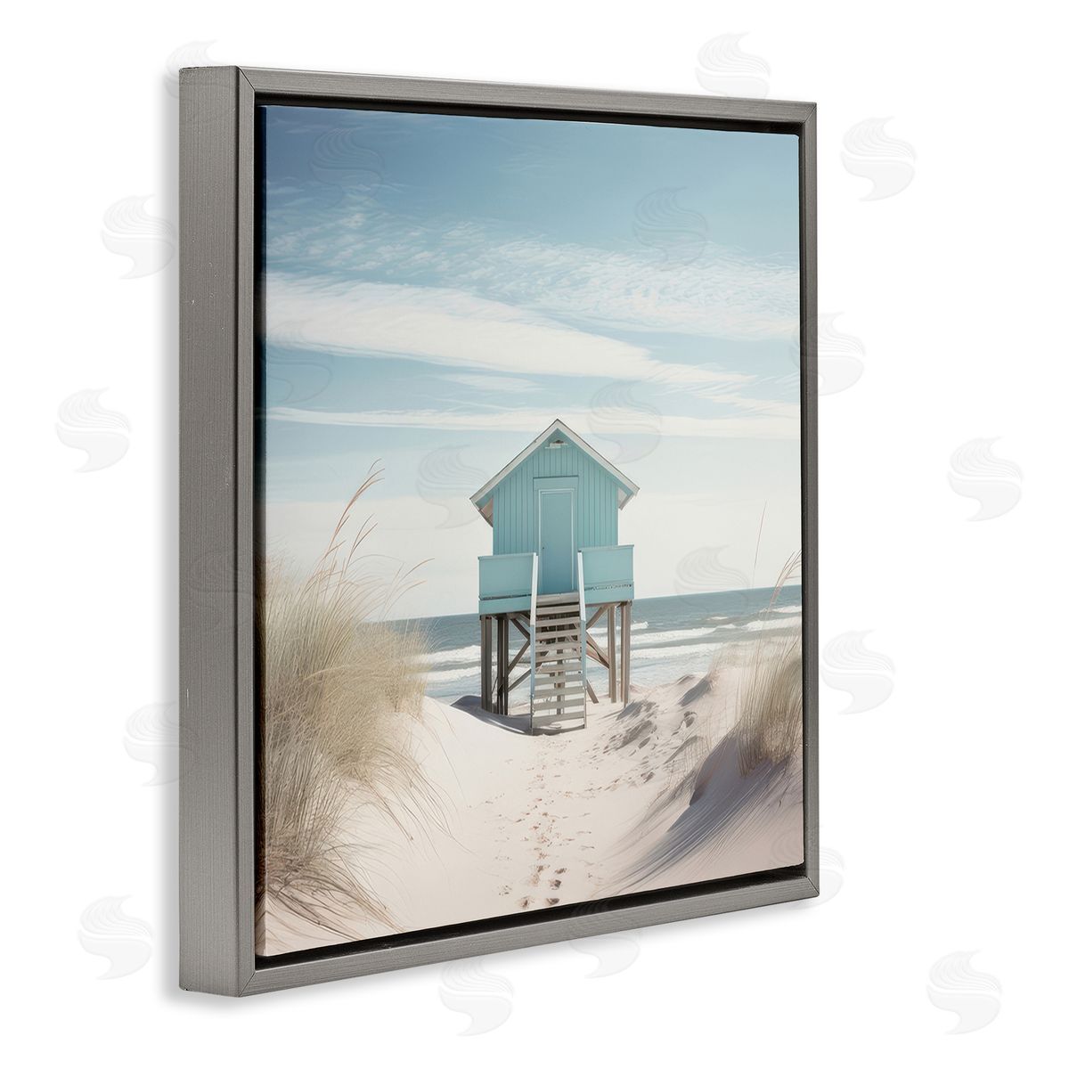 Coastal Lookout Hut Grey Floating Frame Canvas Wall Art, Home Decor by Irena Orlov