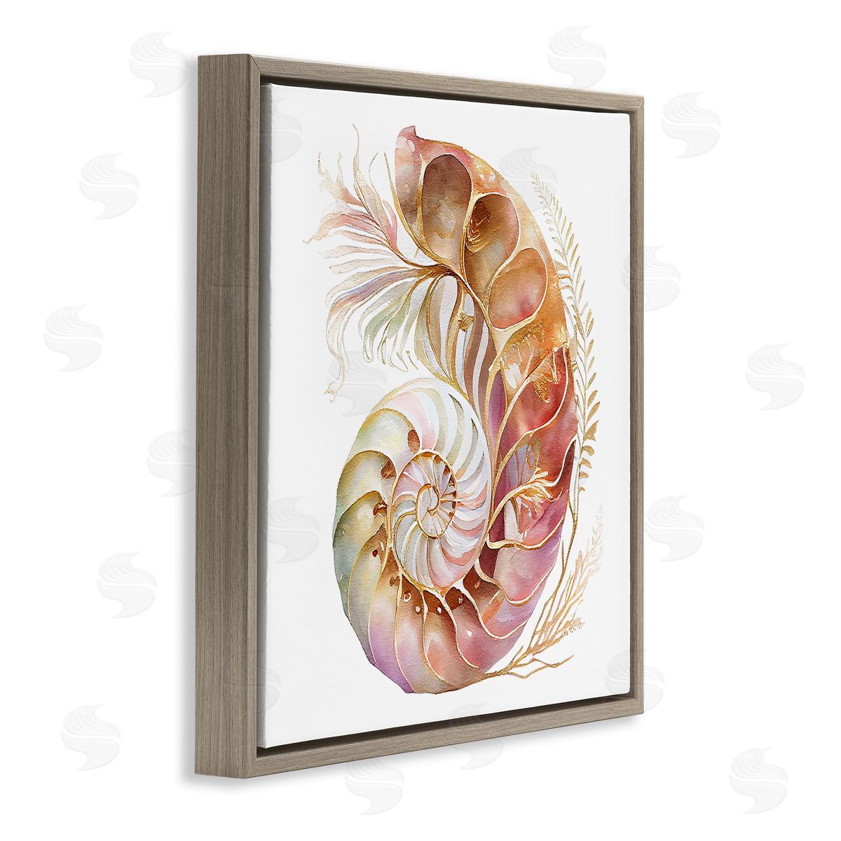 Birch & Ink Curled Nautilus Pattern Brown Floating Frame Canvas Wall Art Print