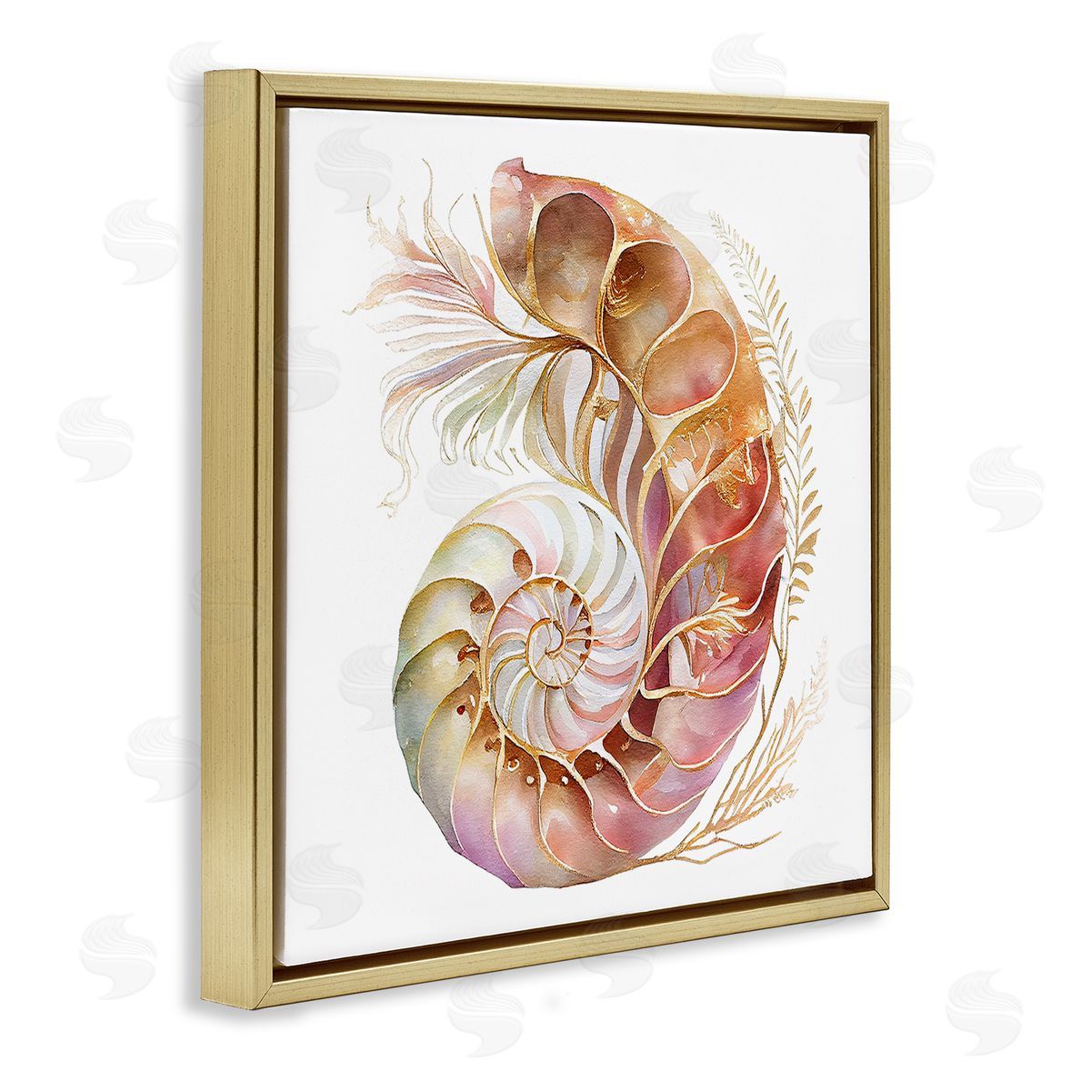 Birch & Ink Curled Nautilus Pattern Gold Floating Frame Canvas Wall Art Print