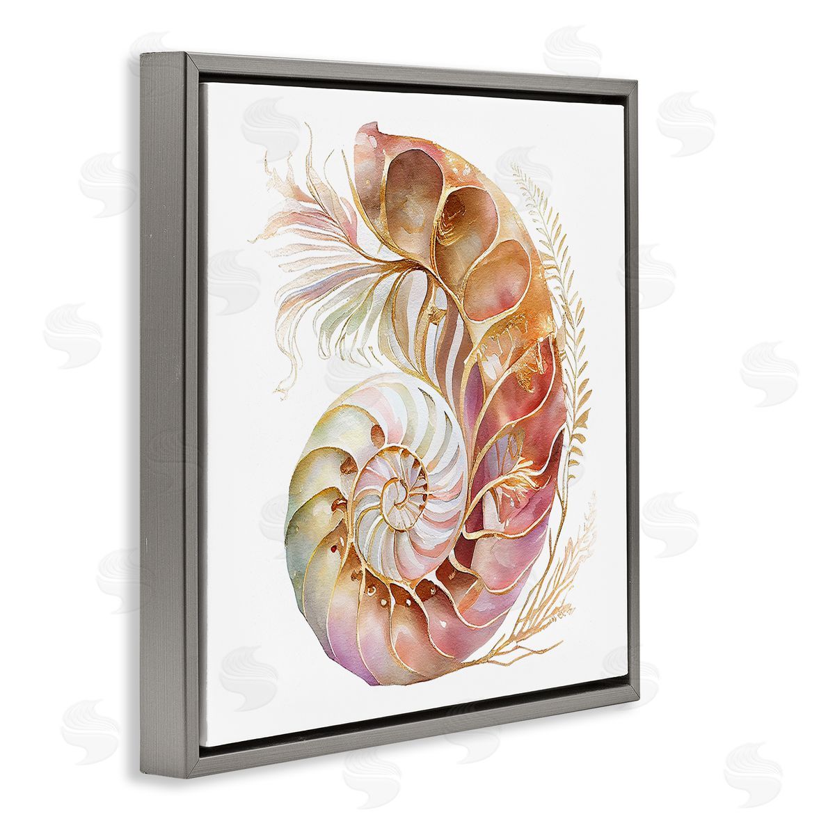 Birch & Ink Curled Nautilus Pattern Gray Floating Frame Canvas Wall Art Print