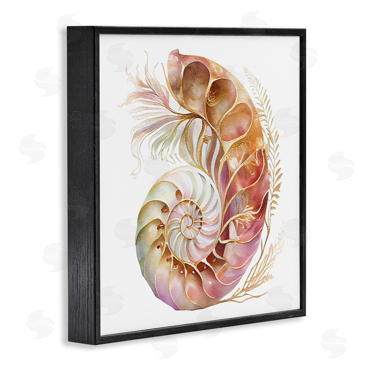 Birch & Ink Curled Nautilus Pattern Black Framed Giclee Wall Art Print