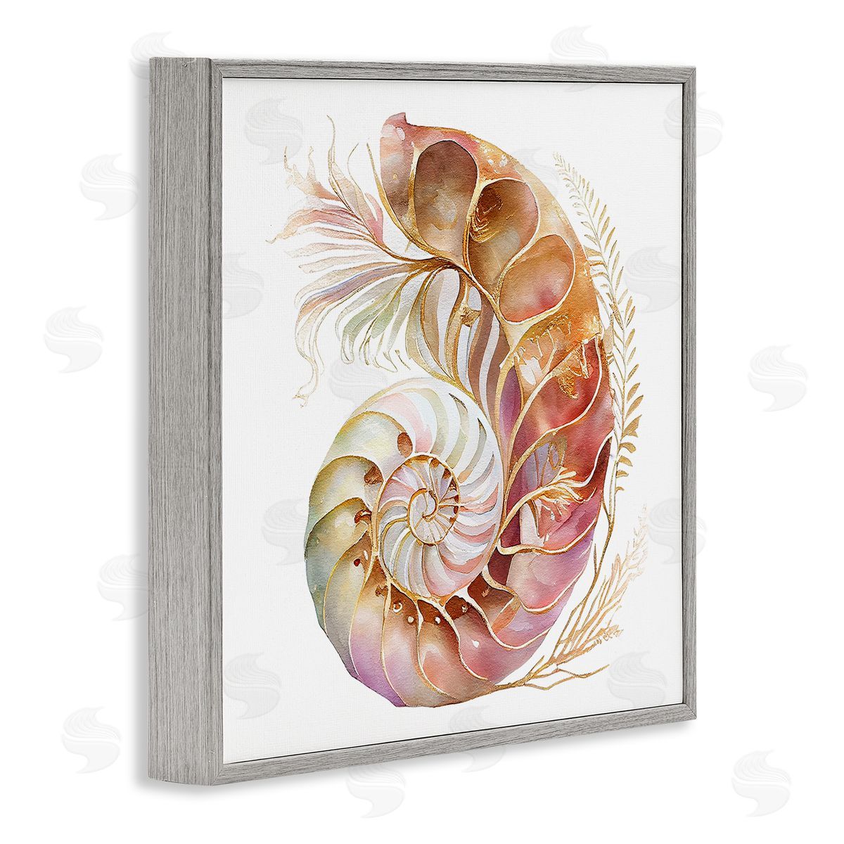 Birch & Ink Curled Nautilus Pattern Gray Framed Giclee Wall Art Print