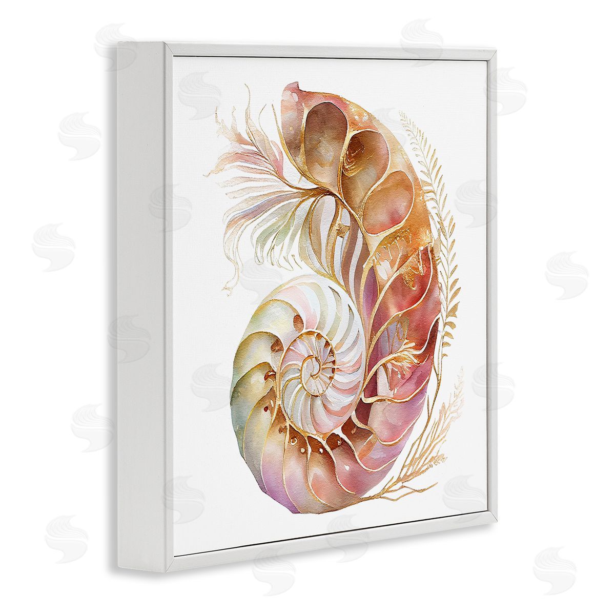 Birch & Ink Curled Nautilus Pattern White Framed Giclee Wall Art Print