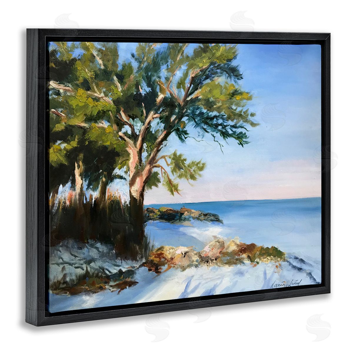 White Sand Beach Black Floating Frame Canvas Wall Art, Home Decor by Karen Lind