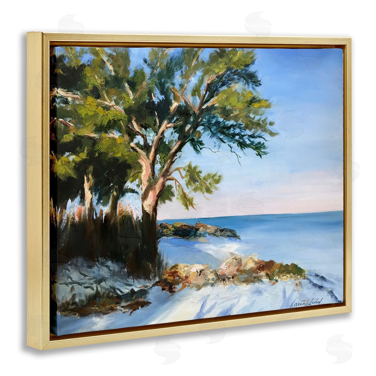 White Sand Beach Gold Floating Frame Canvas Wall Art, Home Decor by Karen Lind
