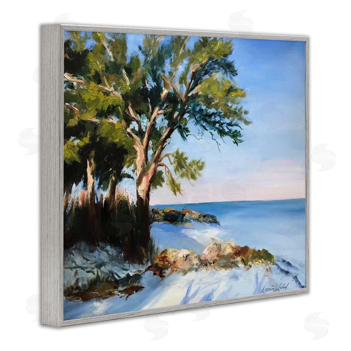 White Sand Beach Grey Frame Print Wall Art, Home Decor by Karen Lind