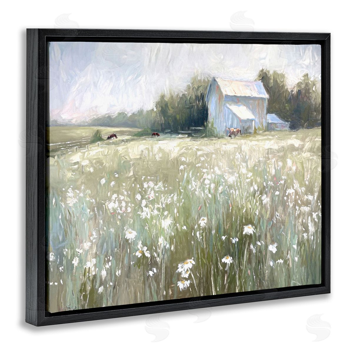 Peaceful Pasture Meadow Black Floating Frame Canvas Wall Art, Home Decor by Ramona Murdock