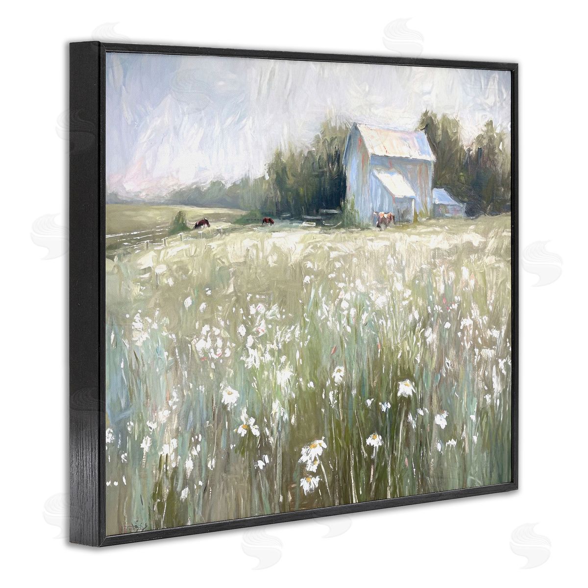 Peaceful Pasture Meadow Black Frame Print Wall Art, Home Decor by Ramona Murdock
