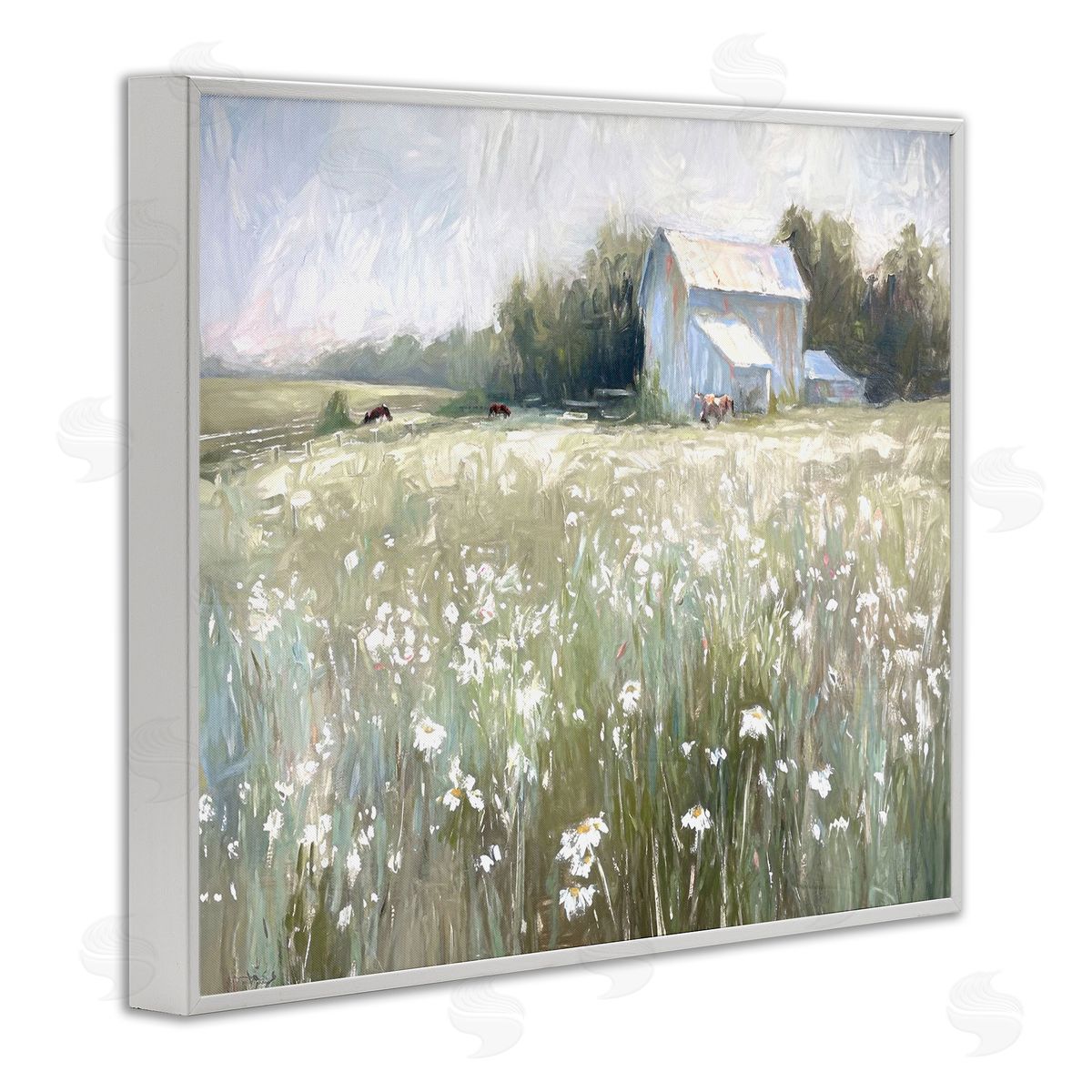 Peaceful Pasture Meadow White Frame Print Wall Art, Home Decor by Ramona Murdock