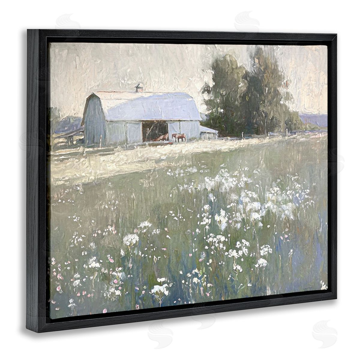 Peaceful Farm Pasture Black Floating Frame Canvas Wall Art, Home Decor by Ramona Murdock