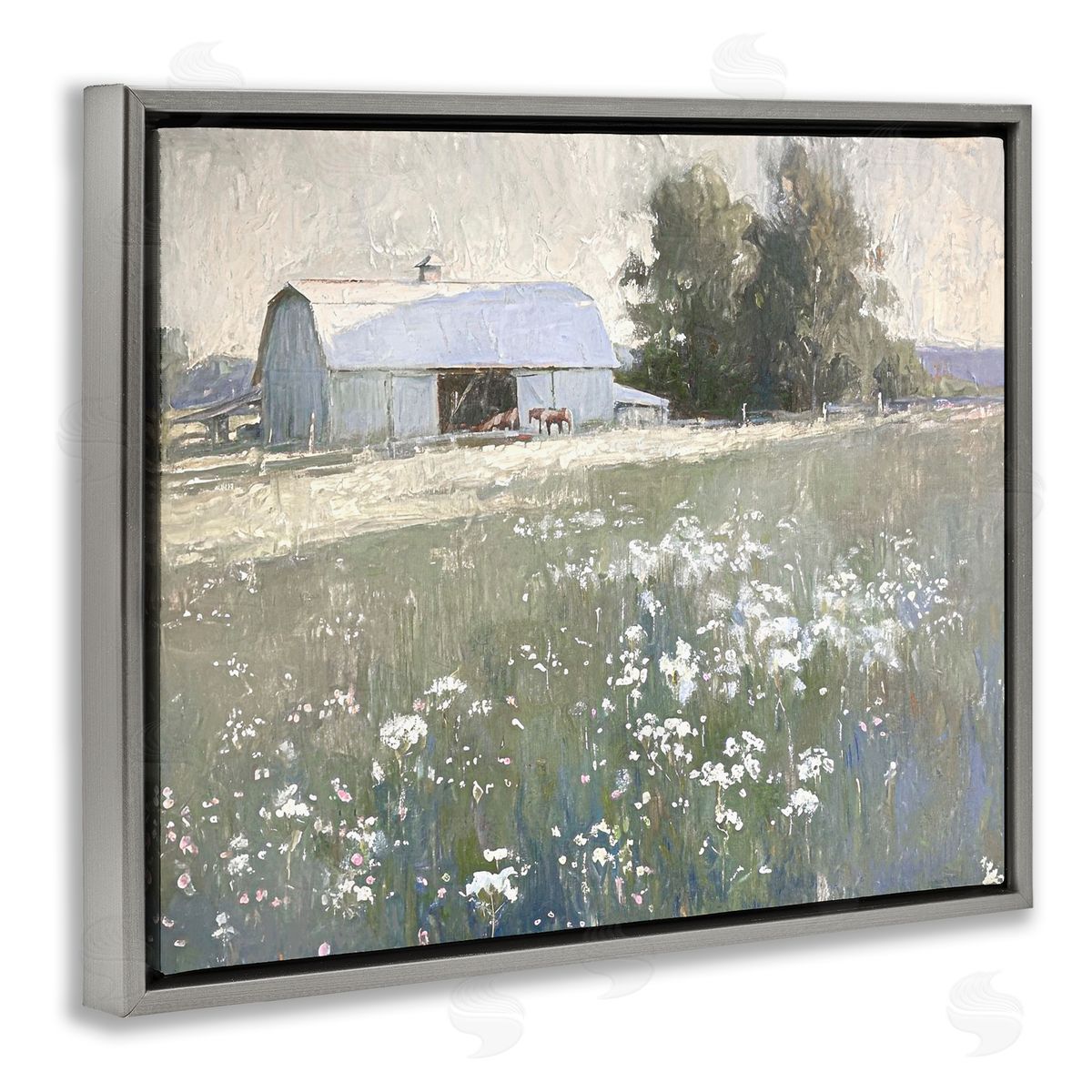 Peaceful Farm Pasture Grey Floating Frame Canvas Wall Art, Home Decor by Ramona Murdock