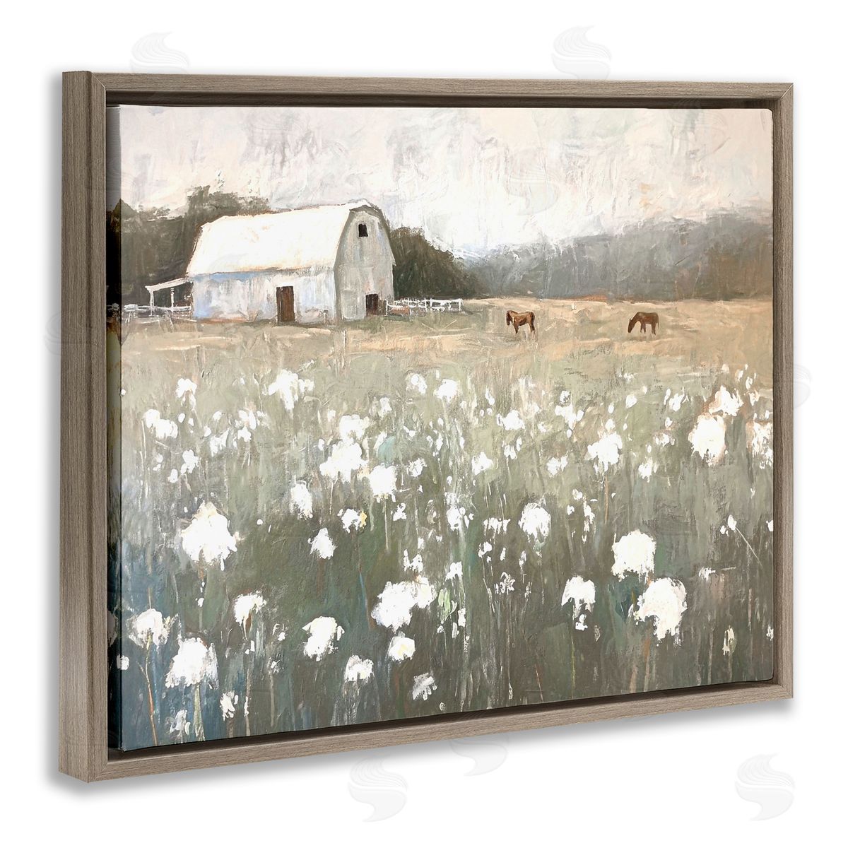 Peaceful Horse Pasture Brown Floating Frame Canvas Wall Art, Home Decor by Ramona Murdock