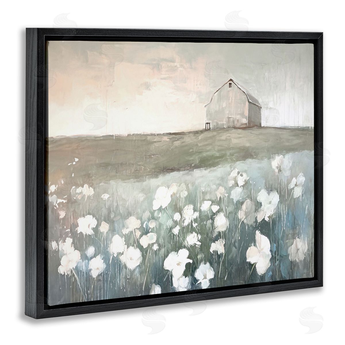 Peaceful Floral Pasture Black Floating Frame Canvas Wall Art, Home Decor by Ramona Murdock