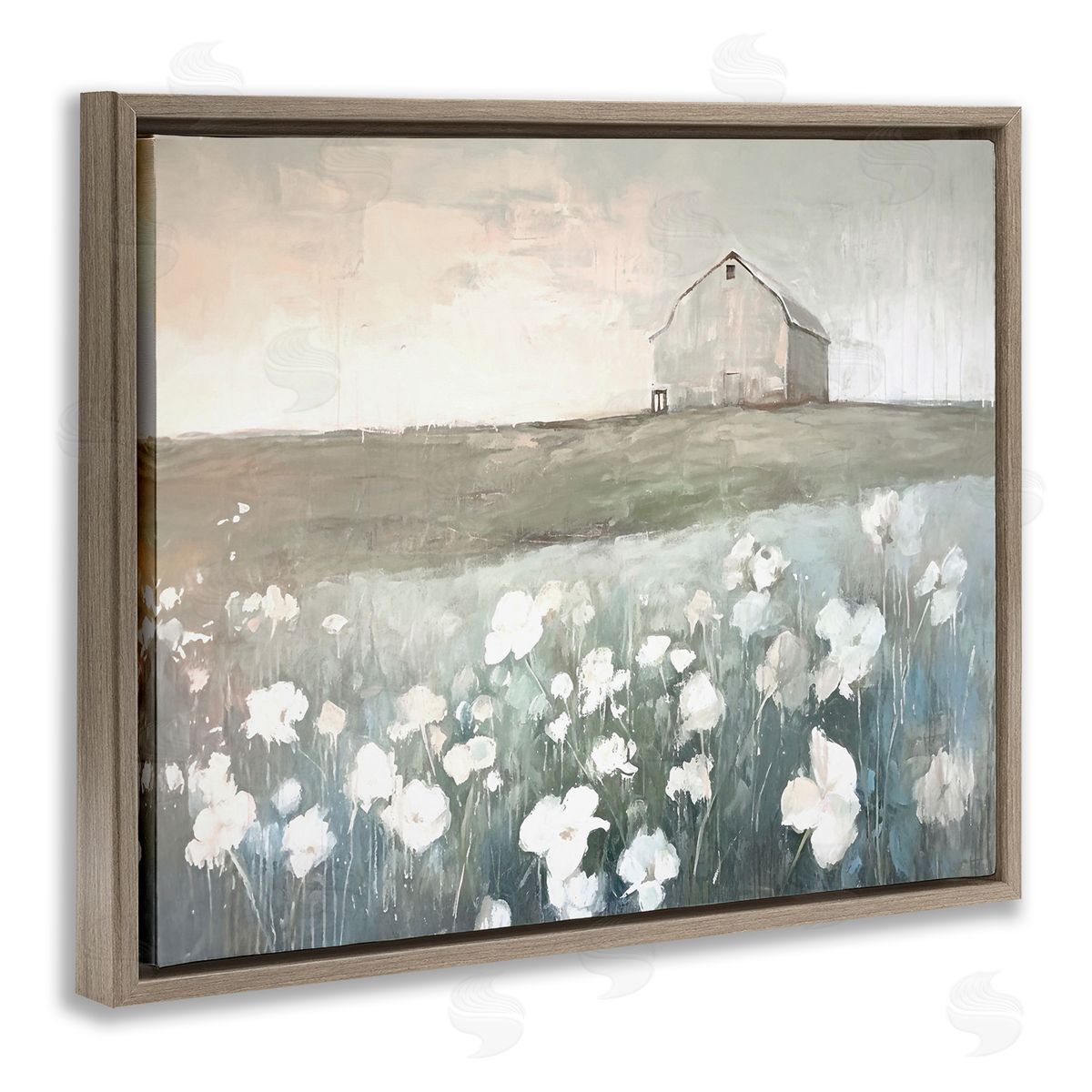 Peaceful Floral Pasture Brown Floating Frame Canvas Wall Art, Home Decor by Ramona Murdock