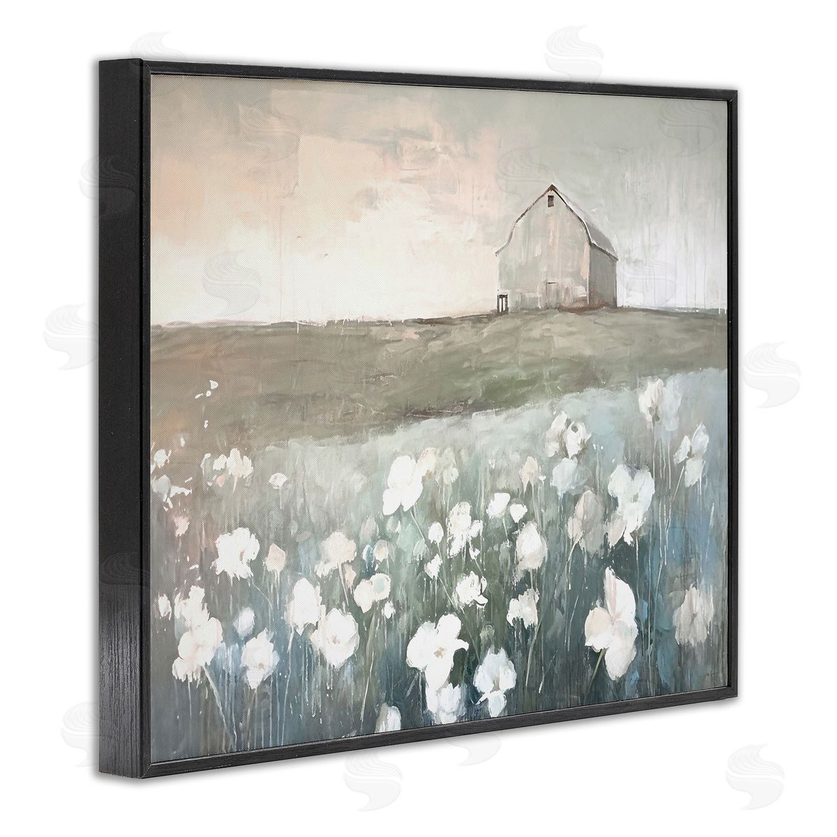 Peaceful Floral Pasture Black Frame Print Wall Art, Home Decor by Ramona Murdock