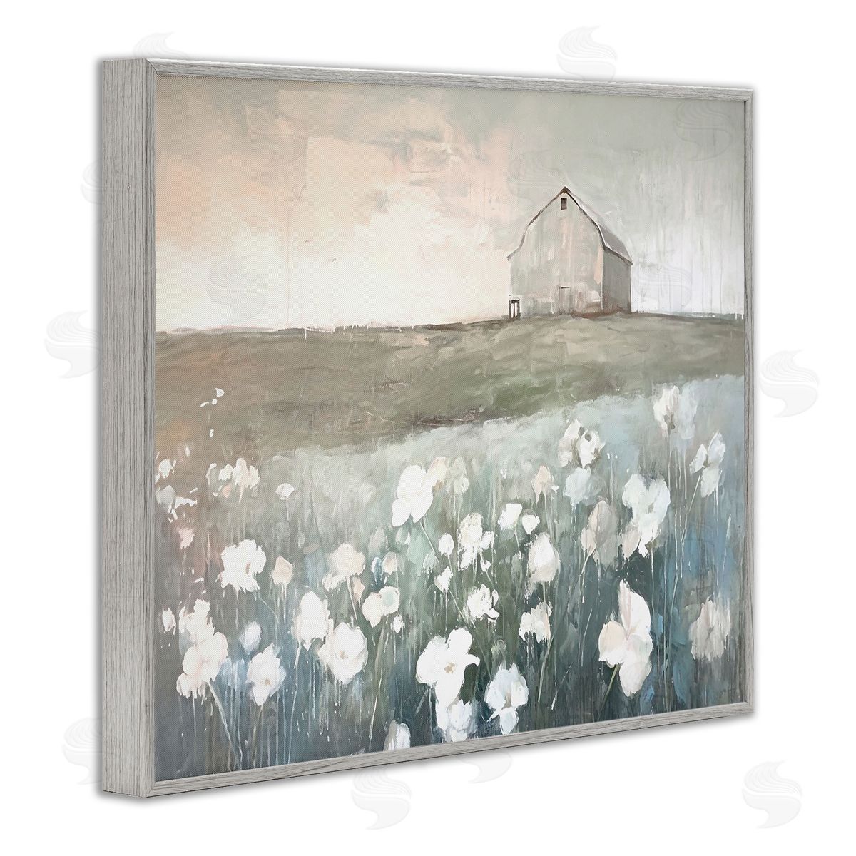 Peaceful Floral Pasture Grey Frame Print Wall Art, Home Decor by Ramona Murdock