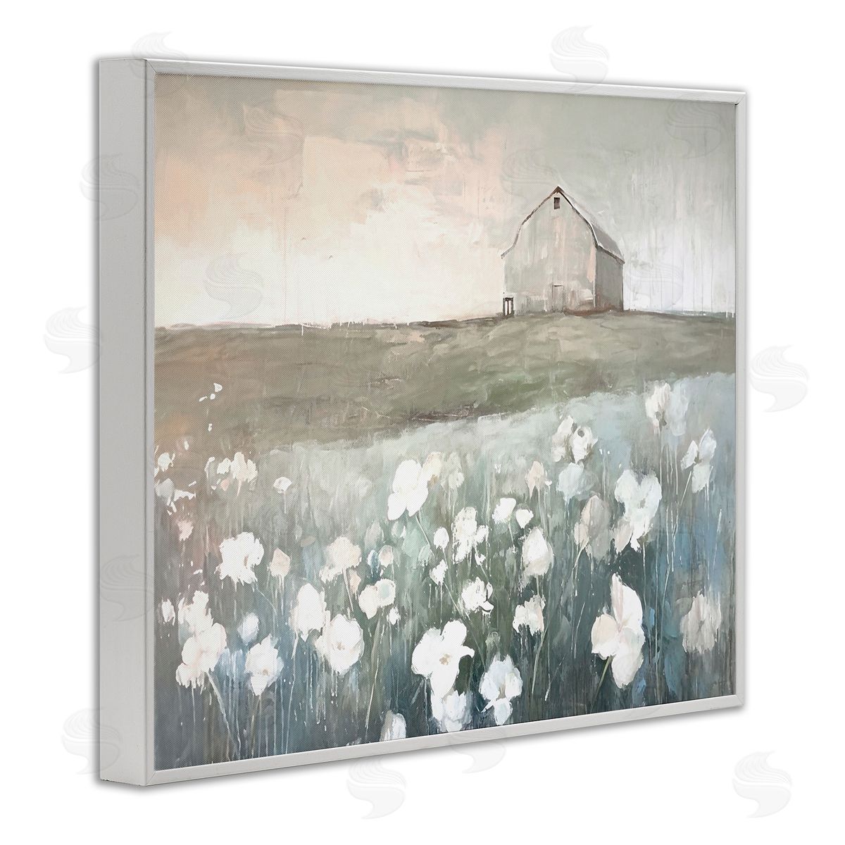 Peaceful Floral Pasture White Frame Print Wall Art, Home Decor by Ramona Murdock