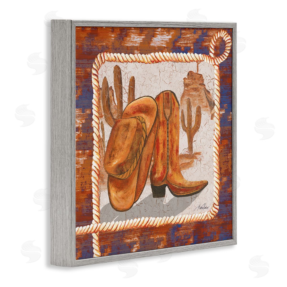 Western Cowboy Boot Grey Frame Print Wall Art, Home Decor by Gina Ritter