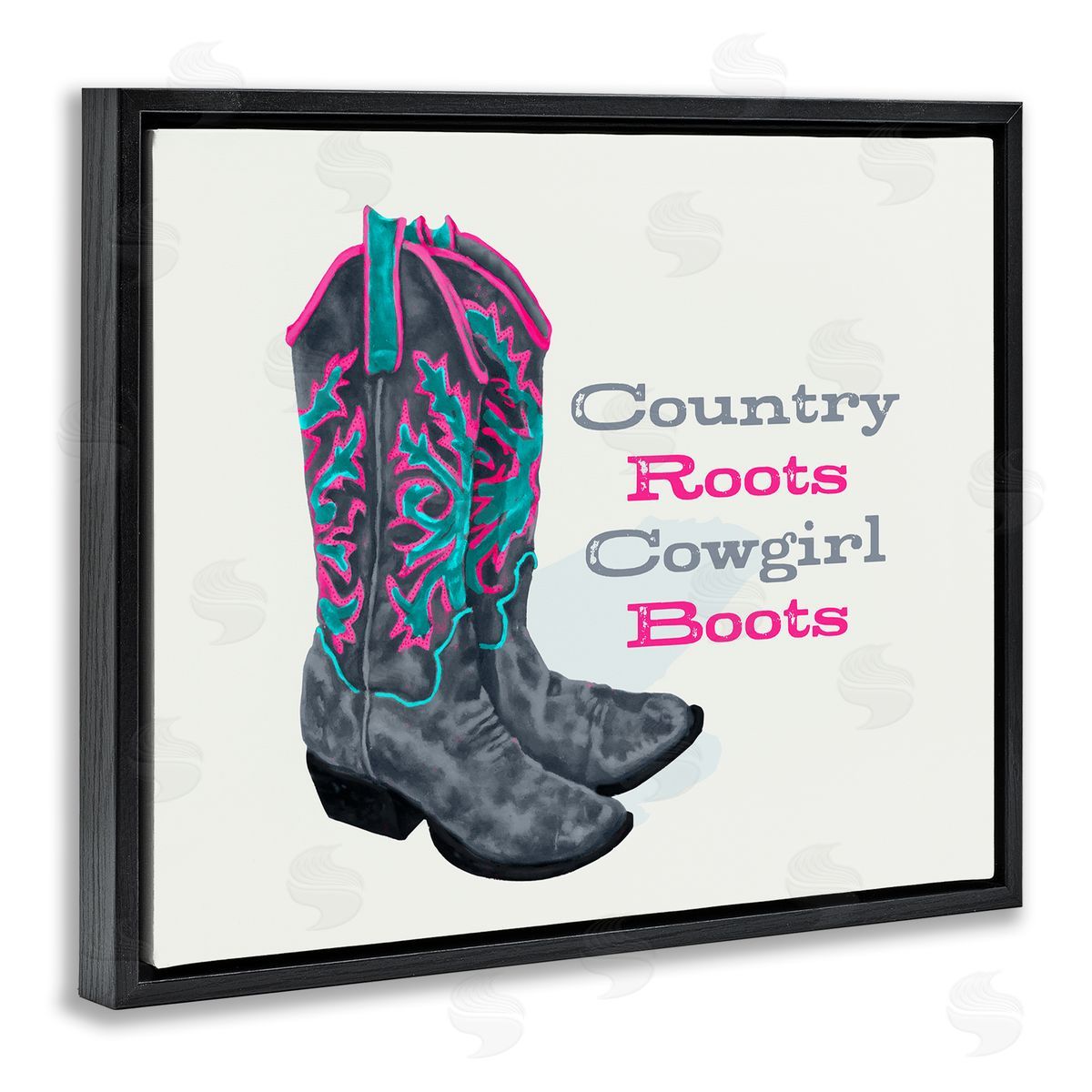 Country Roots Phrase Black Floating Frame Canvas Wall Art, Home Decor by Lucca Sheppard