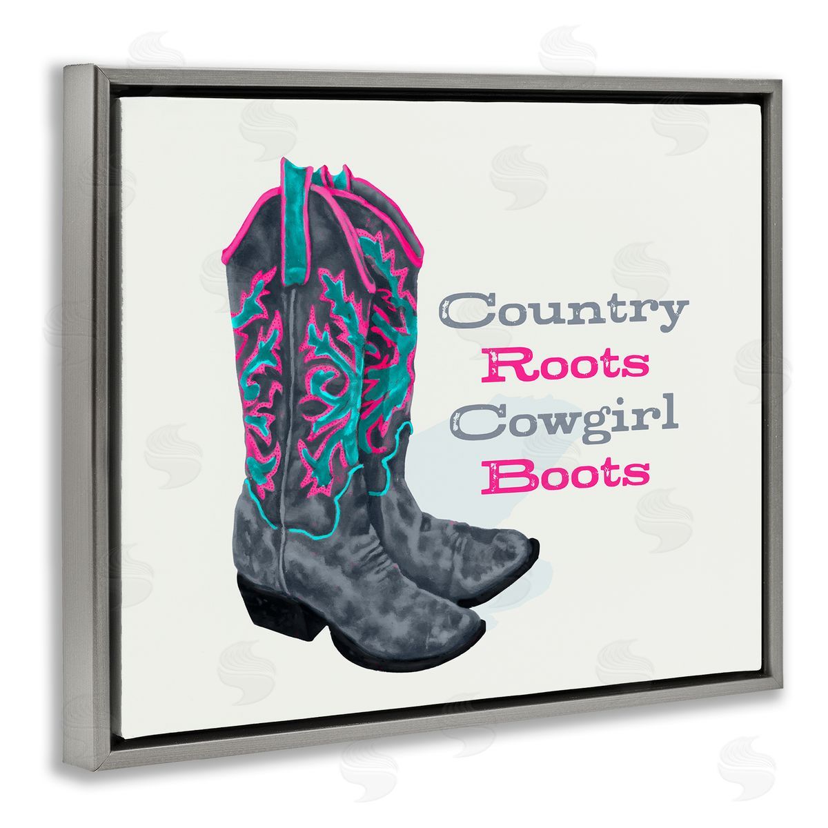 Country Roots Phrase Grey Floating Frame Canvas Wall Art, Home Decor by Lucca Sheppard