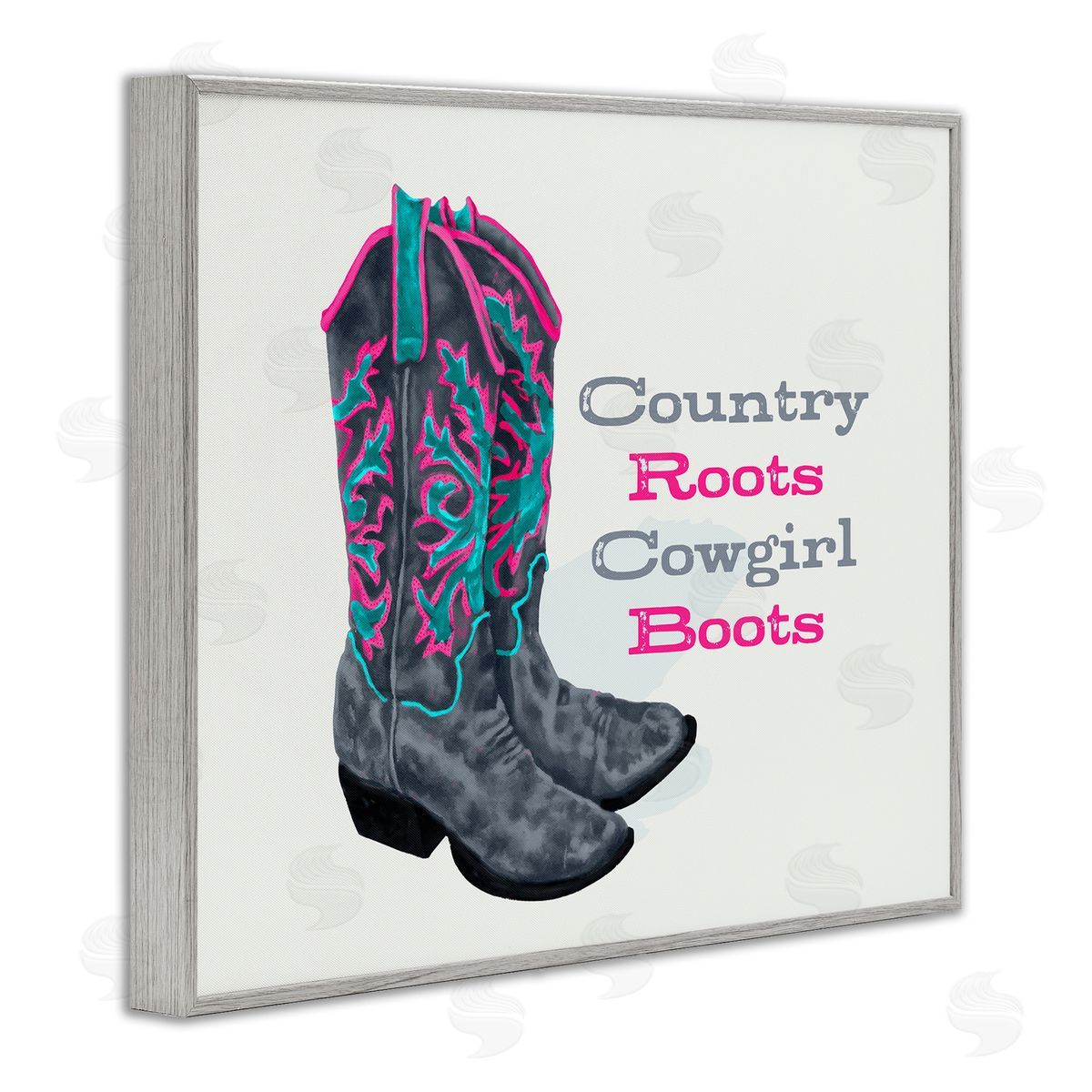 Country Roots Phrase Grey Frame Print Wall Art, Home Decor by Lucca Sheppard