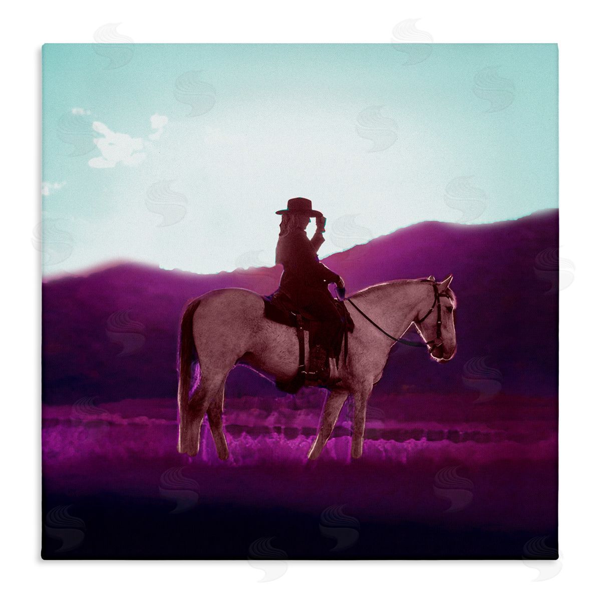 Cowgirl and Purple Mountains Canvas Wall Art, Home Decor by Sd Graphics Studio