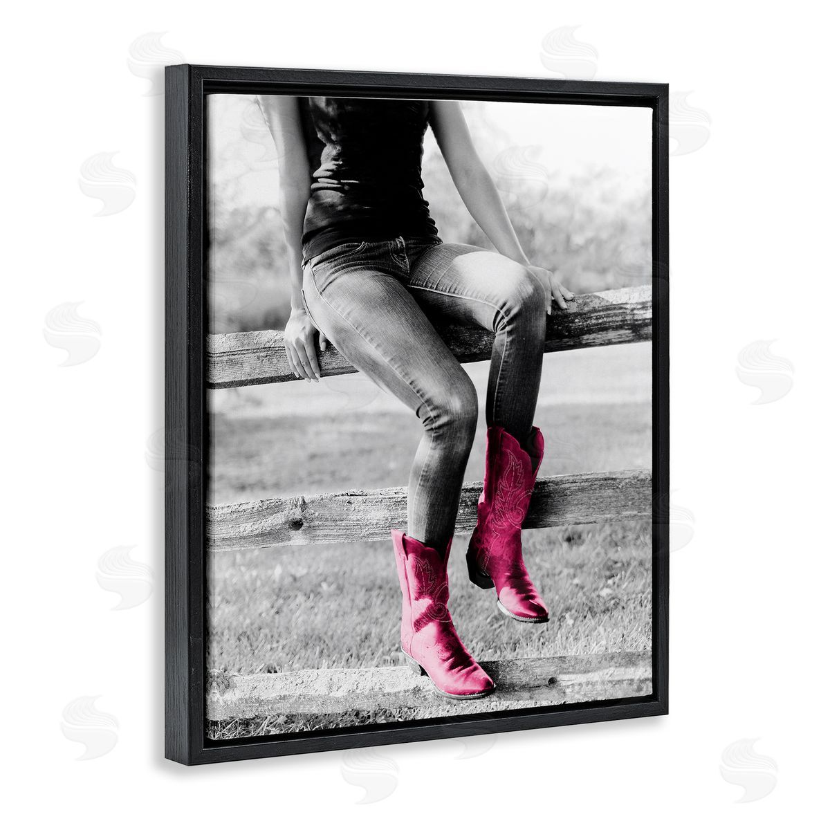 Glam Cowgirl in Boots Black Floating Frame Canvas Wall Art, Home Decor by Sd Graphics Studio