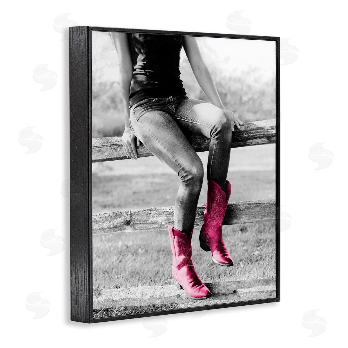 Glam Cowgirl in Boots Black Frame Print Wall Art, Home Decor by Sd Graphics Studio