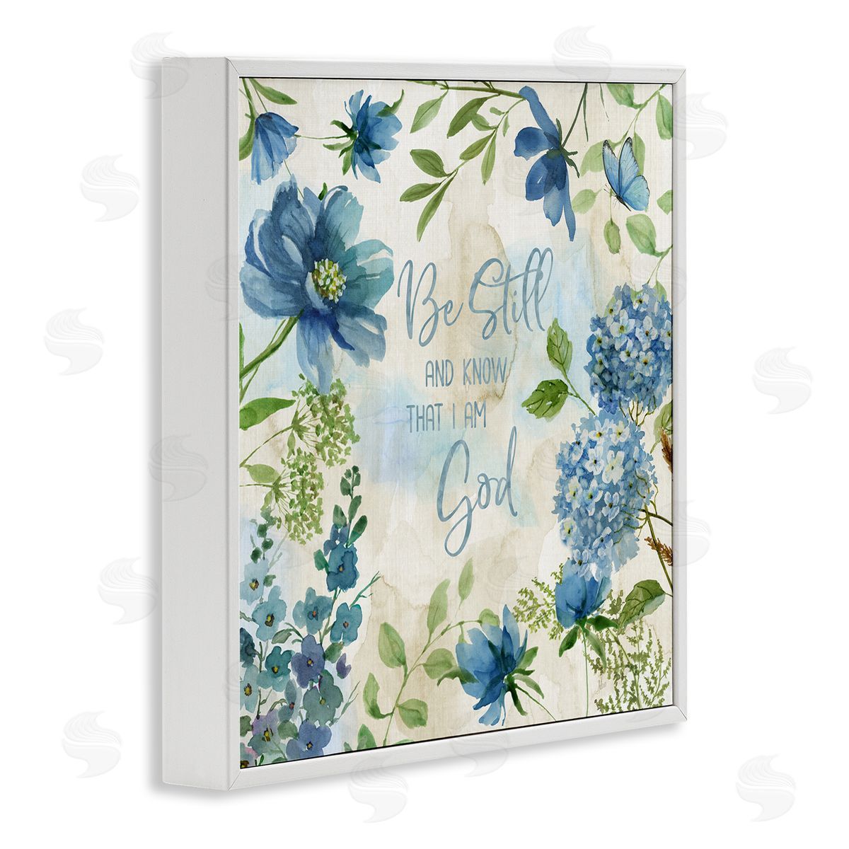 Be Still Floral Phrase White Frame Print Wall Art, Home Decor by Nan