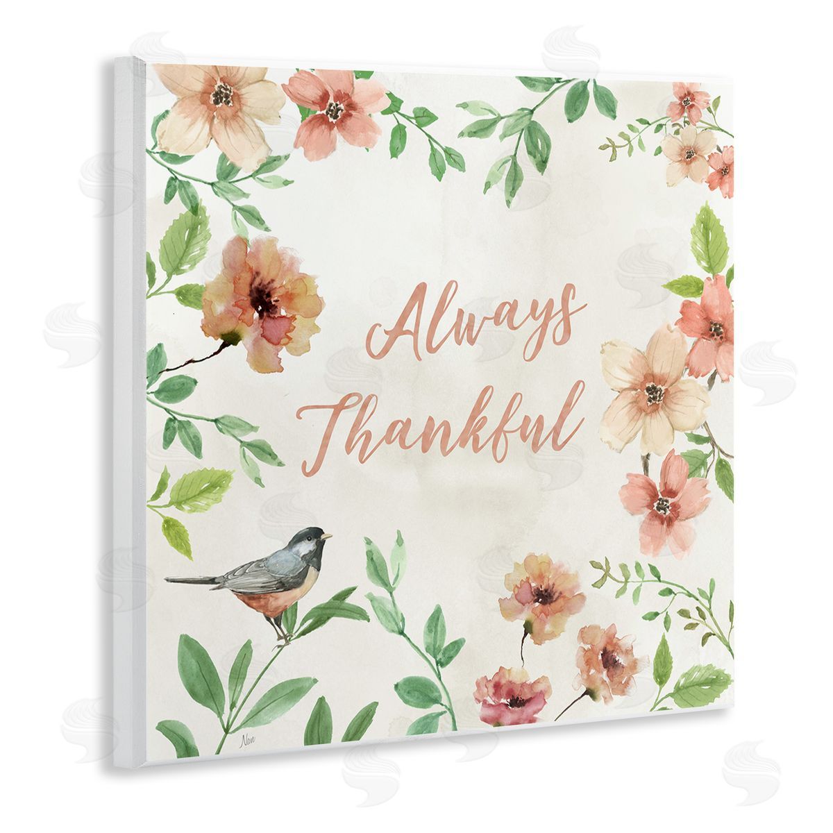 Always Thankful Floral Wood Plaque Wall Art, Home Decor by Nan