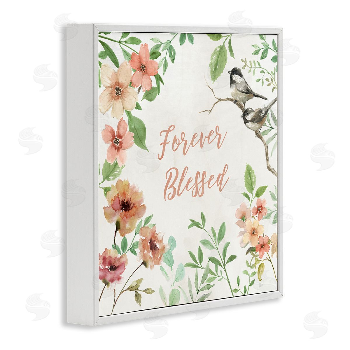 Forever Blessed Floral White Frame Print Wall Art, Home Decor by Nan