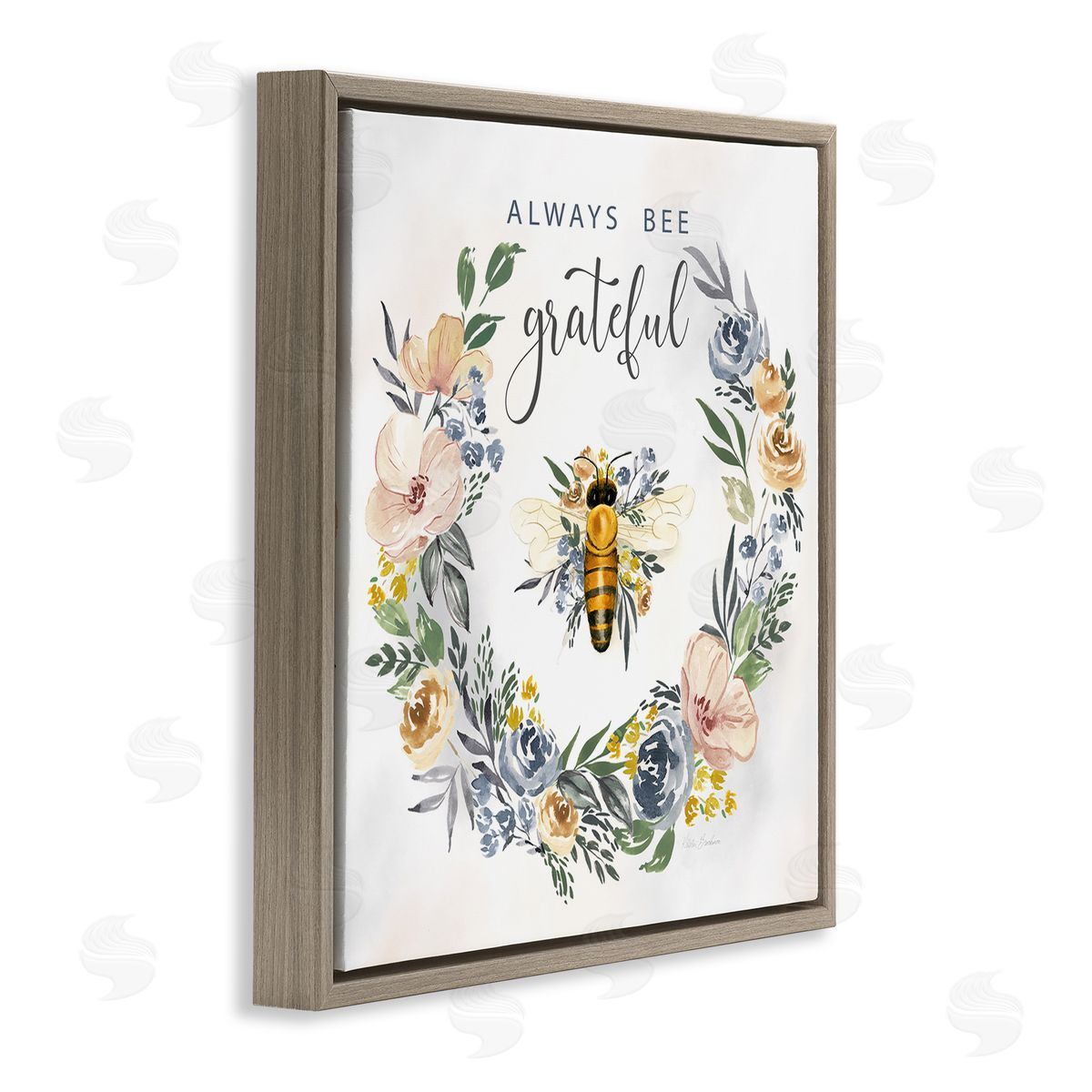 Country Bee Grateful Brown Floating Frame Canvas Wall Art, Home Decor by Kristen Brockman