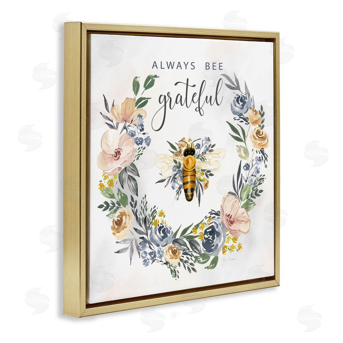 Country Bee Grateful Gold Floating Frame Canvas Wall Art, Home Decor by Kristen Brockman