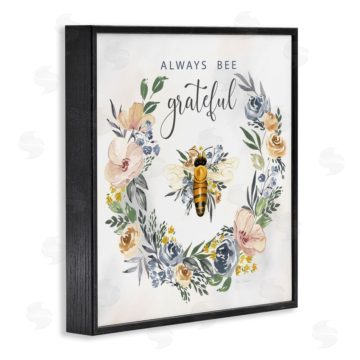 Country Bee Grateful Black Frame Print Wall Art, Home Decor by Kristen Brockman