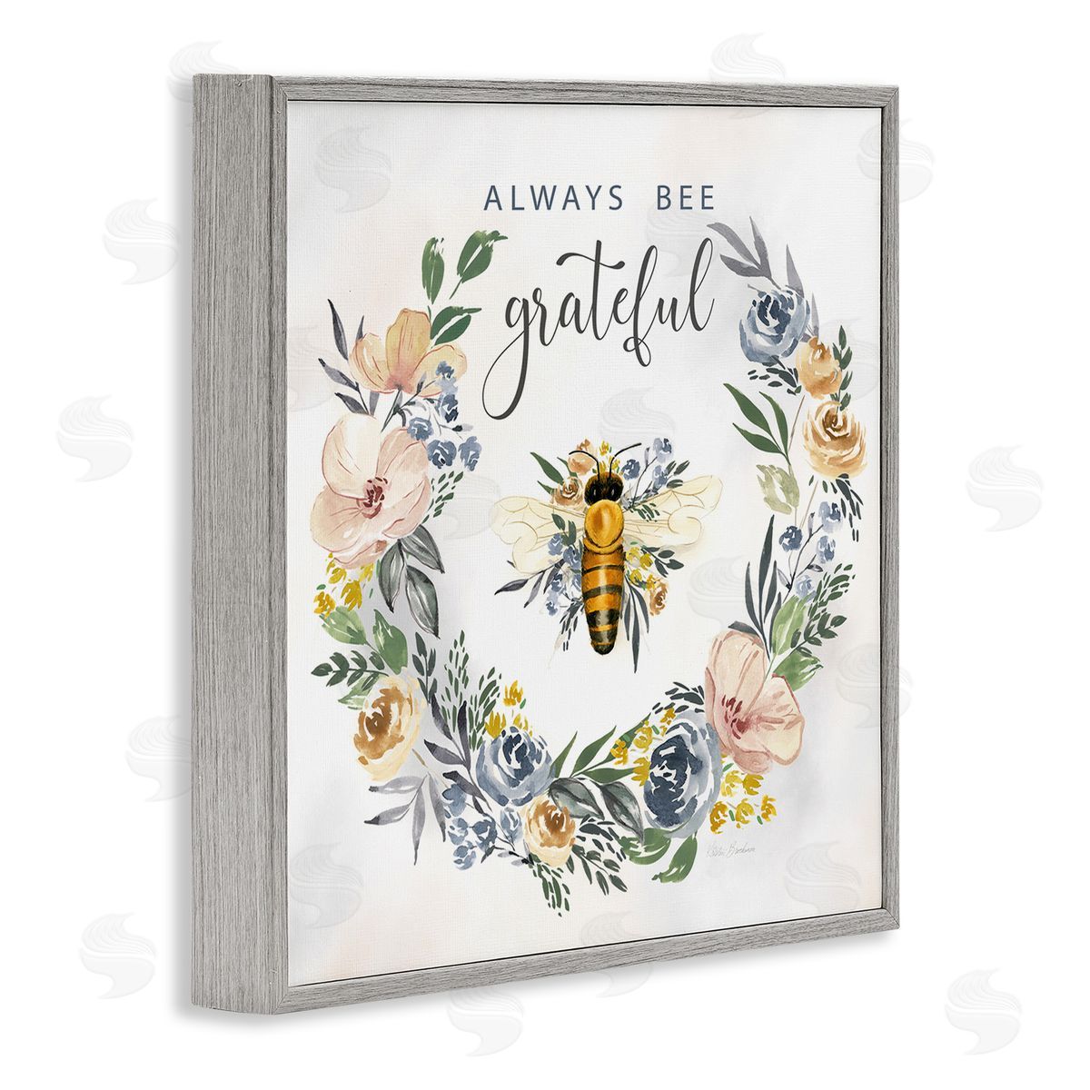 Country Bee Grateful Grey Frame Print Wall Art, Home Decor by Kristen Brockman