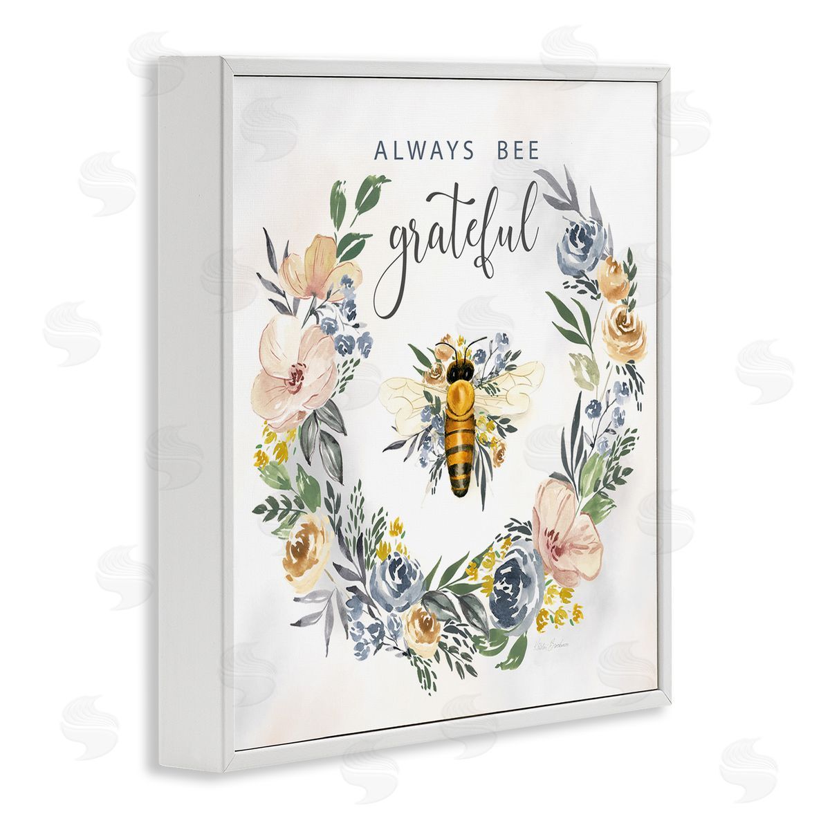 Country Bee Grateful White Frame Print Wall Art, Home Decor by Kristen Brockman