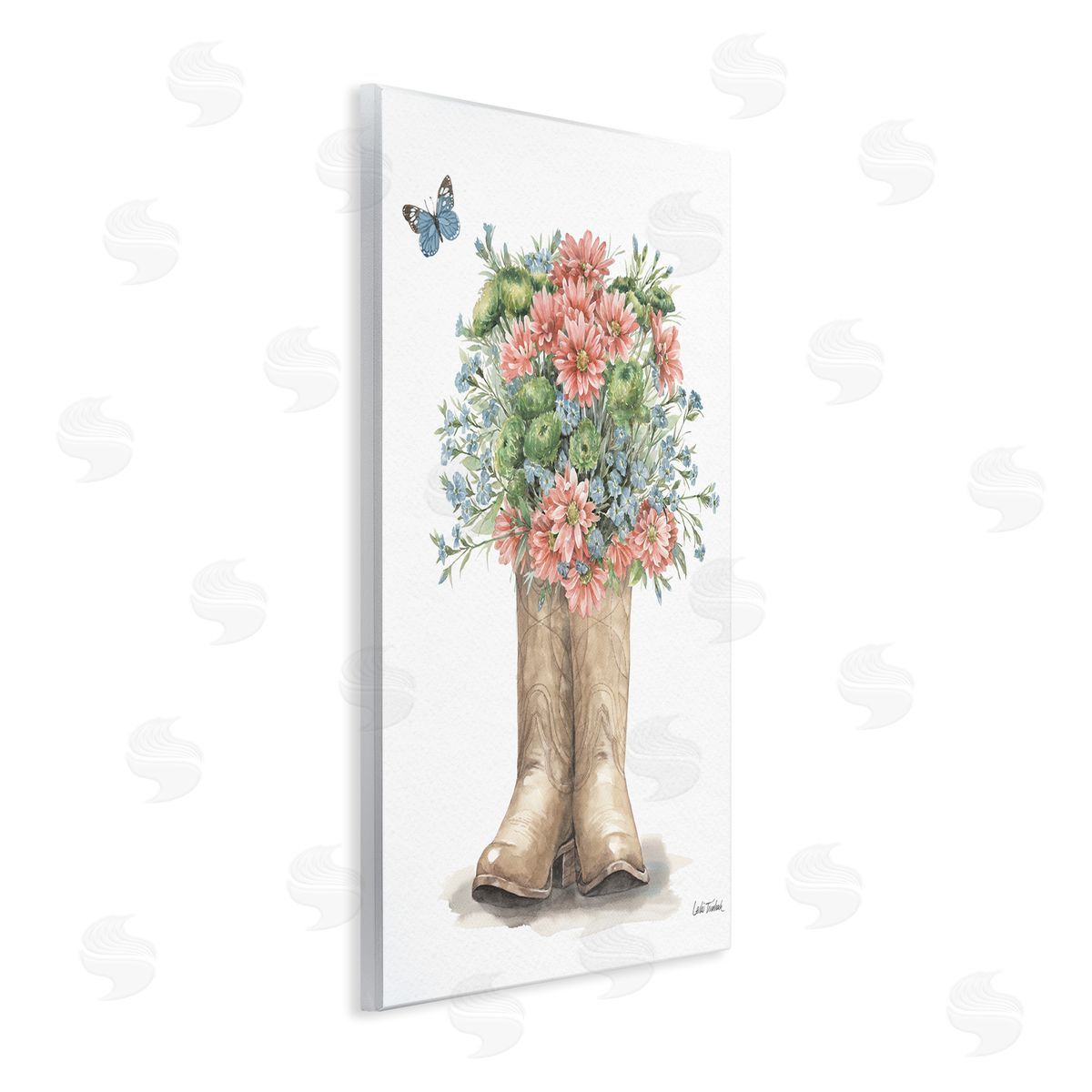 Western Wildflower Boots Wood Plaque Wall Art, Home Decor by Leslie Trimbach