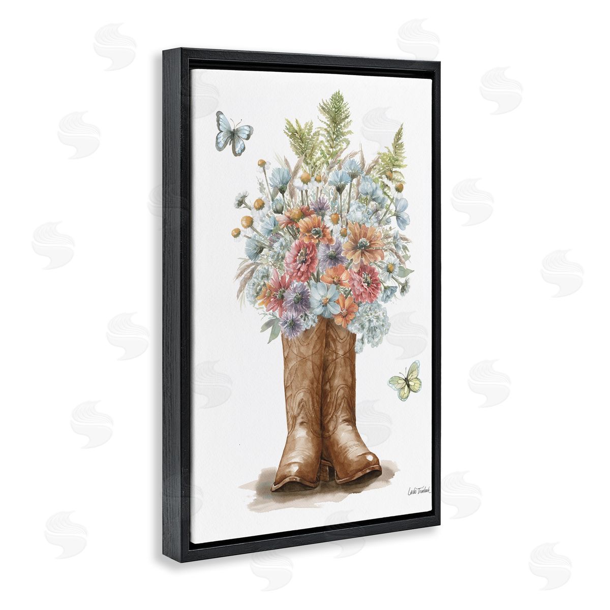 Wildflower Western Bouquet Black Floating Frame Canvas Wall Art, Home Decor by Leslie Trimbach
