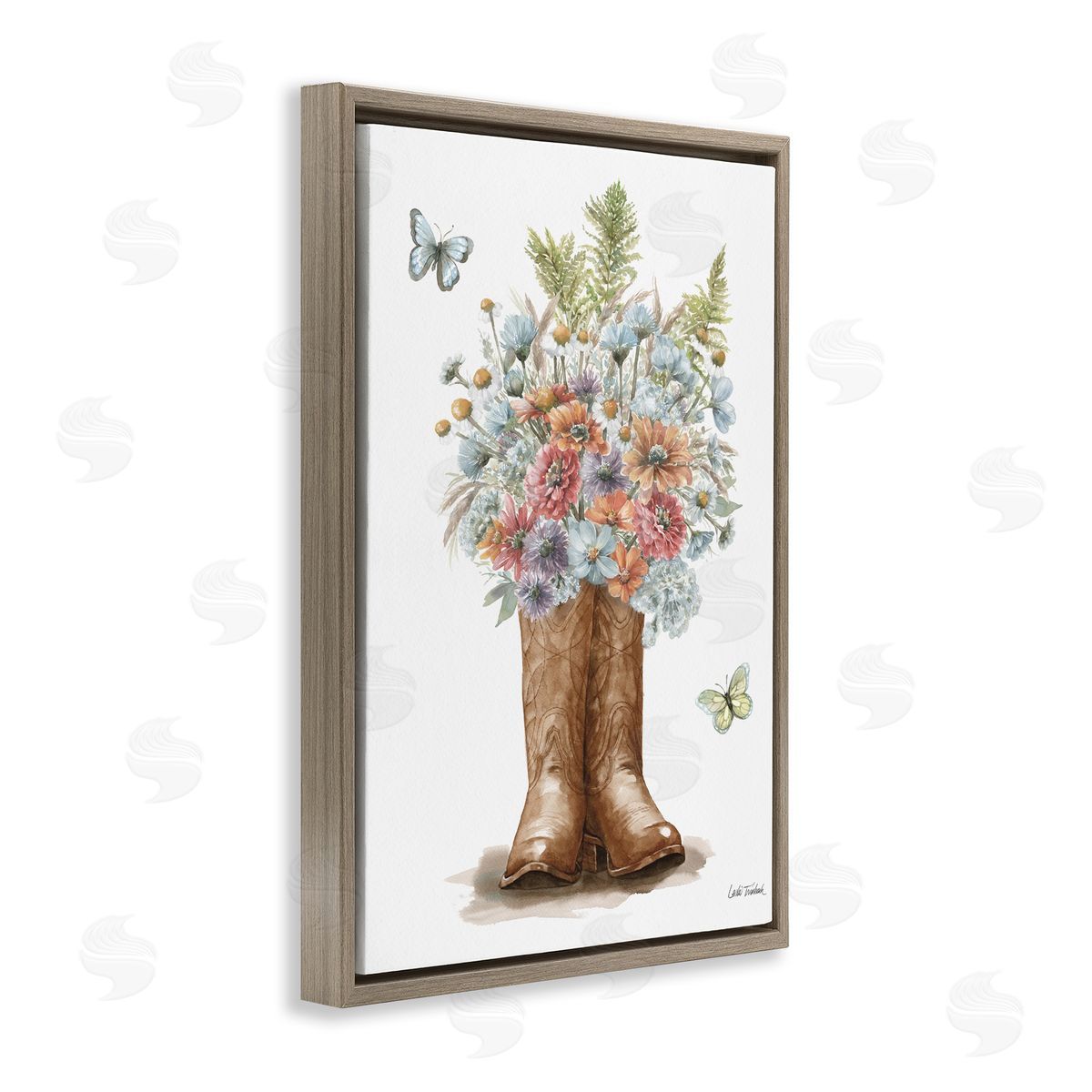 Wildflower Western Bouquet Brown Floating Frame Canvas Wall Art, Home Decor by Leslie Trimbach