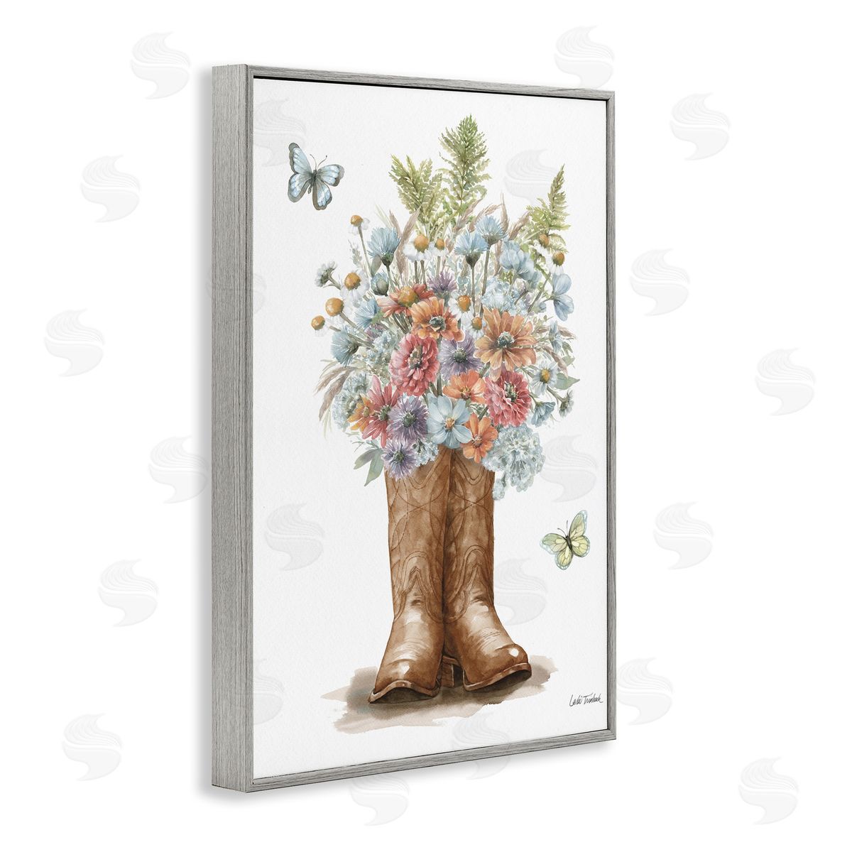 Wildflower Western Bouquet Grey Frame Print Wall Art, Home Decor by Leslie Trimbach