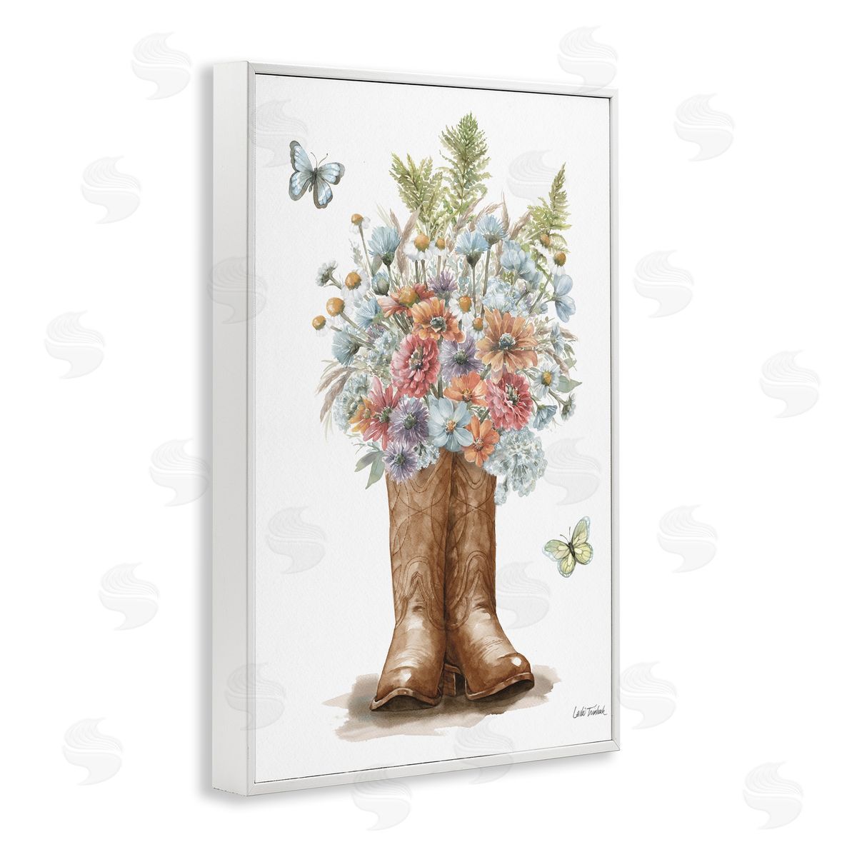 Wildflower Western Bouquet White Frame Print Wall Art, Home Decor by Leslie Trimbach
