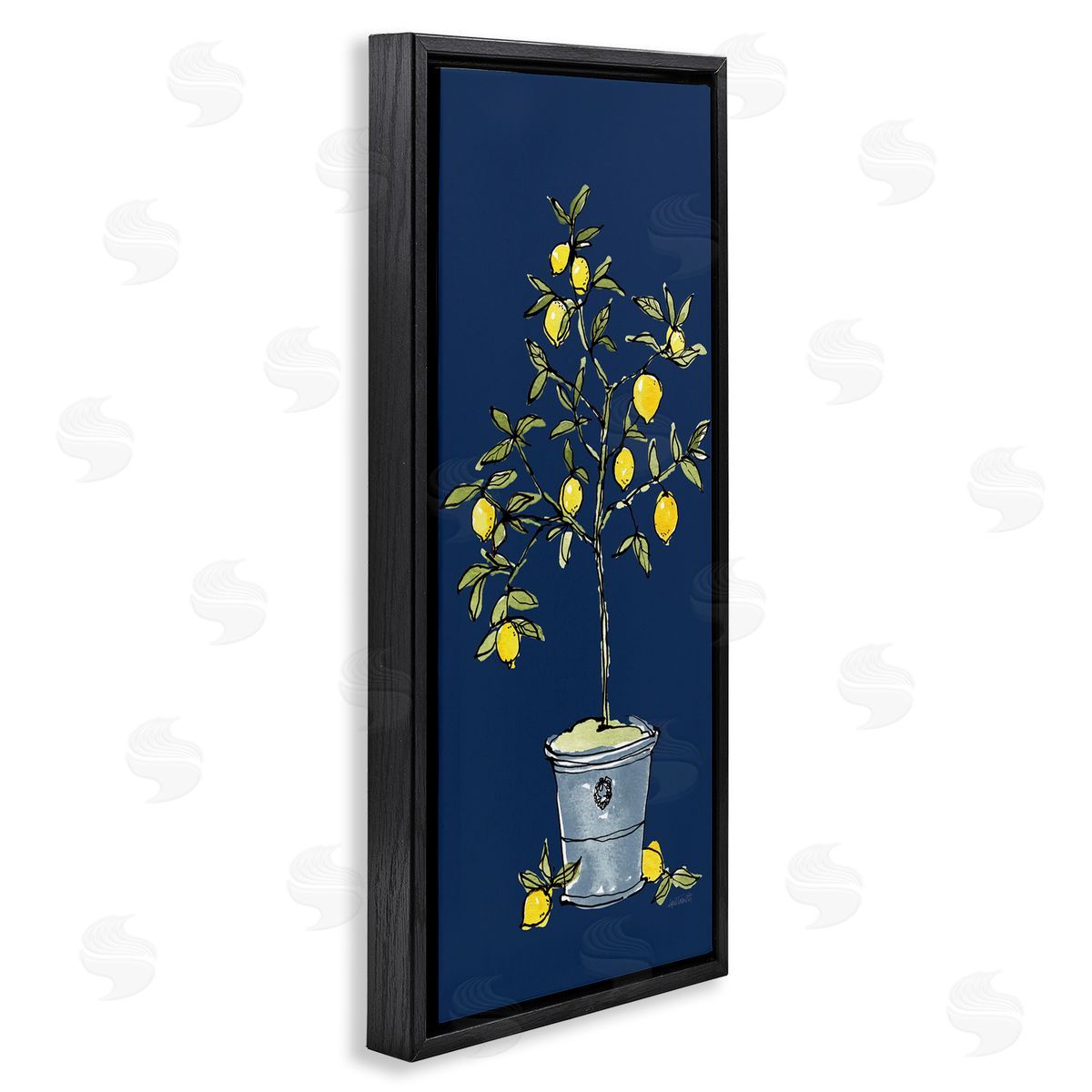Citron Lemon Plant Black Floating Frame Canvas Wall Art, Home Decor by Anne Tavoletti