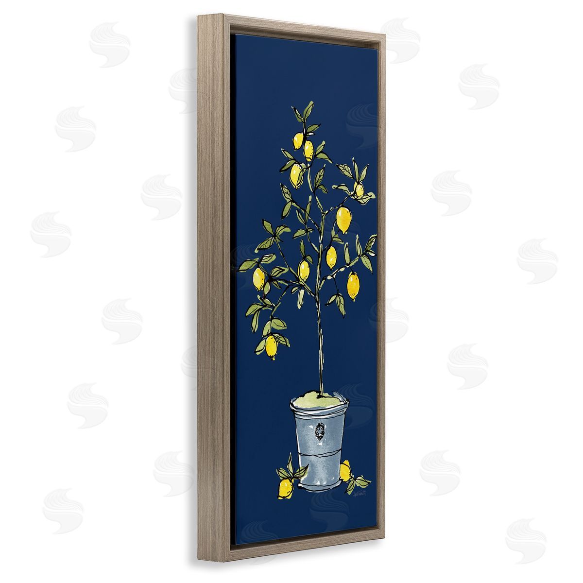 Citron Lemon Plant Brown Floating Frame Canvas Wall Art, Home Decor by Anne Tavoletti