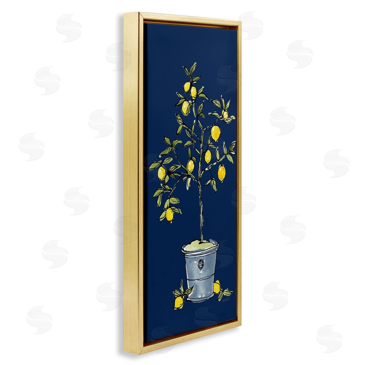 Citron Lemon Plant Gold Floating Frame Canvas Wall Art, Home Decor by Anne Tavoletti
