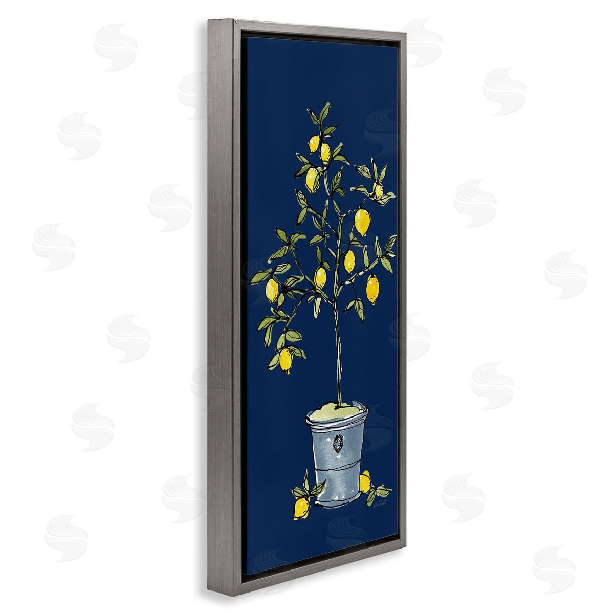 Citron Lemon Plant Grey Floating Frame Canvas Wall Art, Home Decor by Anne Tavoletti