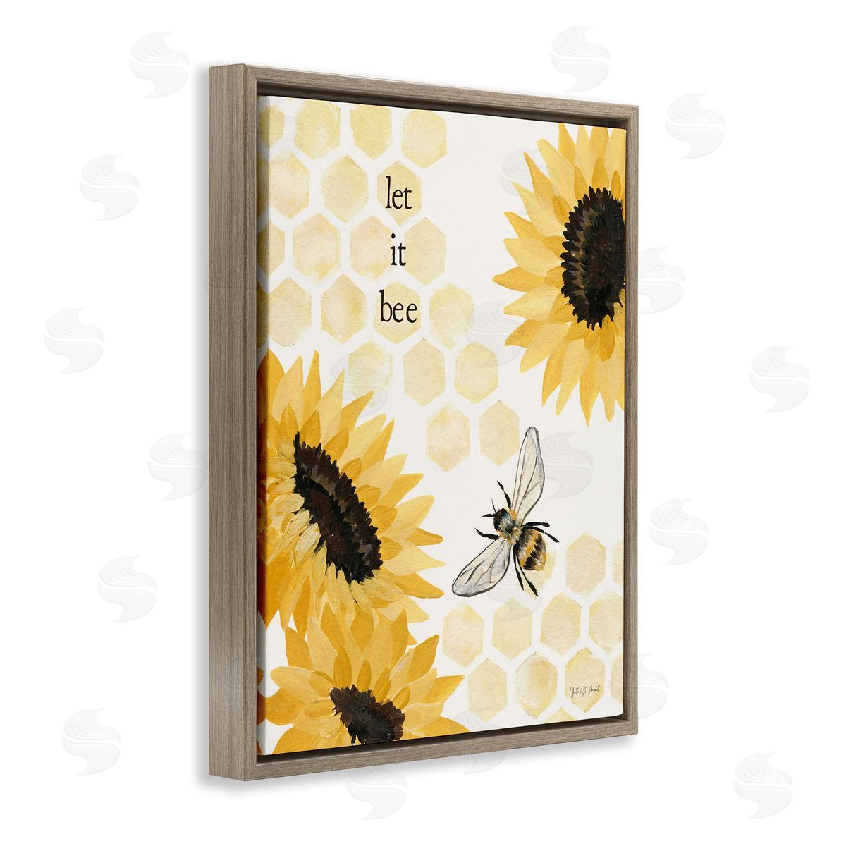 Let It Bee Honeycomb Brown Floating Frame Canvas Wall Art, Home Decor by Julia Purinton