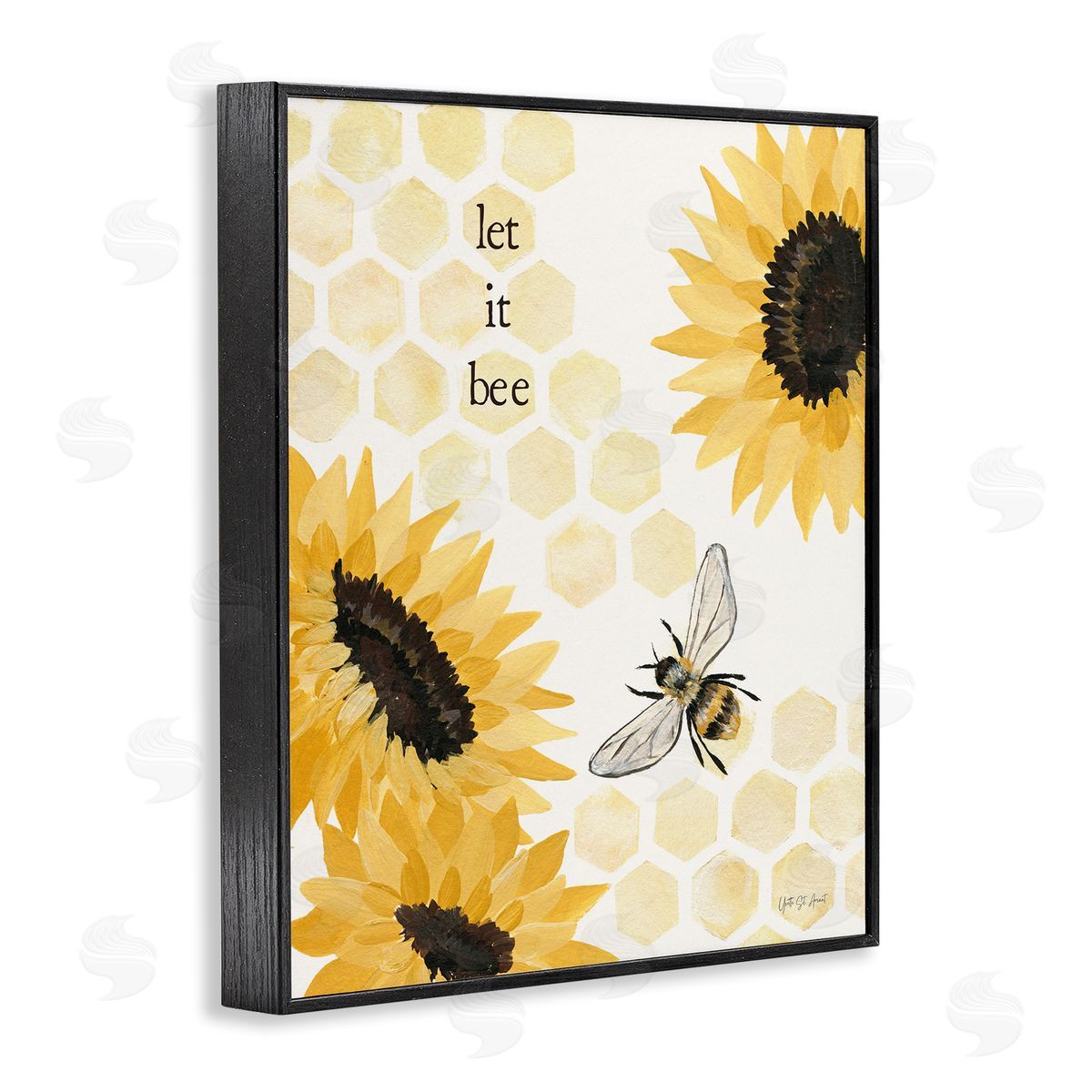 Let It Bee Honeycomb Black Frame Print Wall Art, Home Decor by Julia Purinton